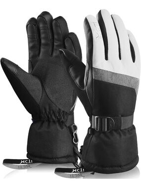 MCTI Black and White Insulated Winter Ski Gloves